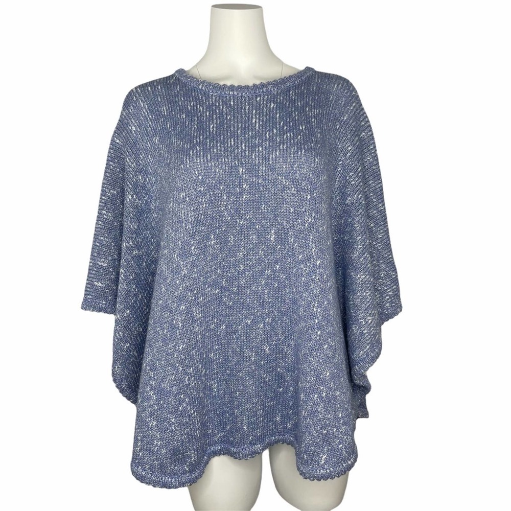Chico’s Pullover Sweater Cape Poncho Blue Sparkle L/XL